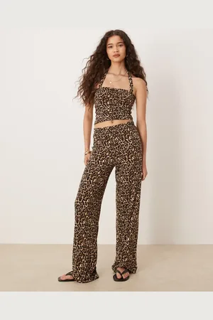 VILA Tætsiddende bukser med leopardprint i jersey - Del af sæt-Multifarvet