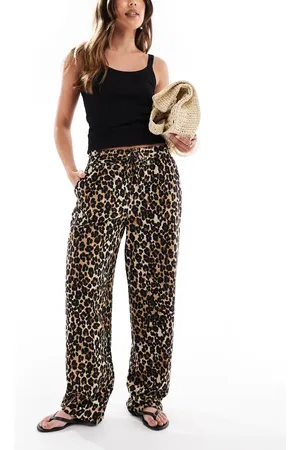 VERO MODA Bukser med vide ben og leopardprint i hørlook-Multifarvet