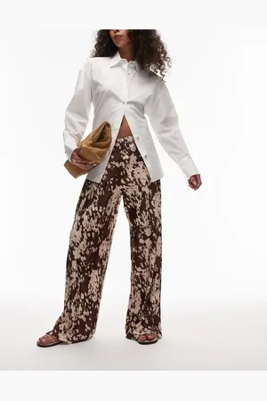 Topshop Brune bukser med plisseringer og abstrakt dyreprint
