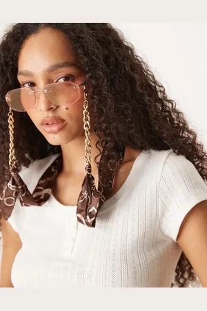 Jeepers Peepers Cremehvid solbrillekæde med bandana-print-Brun