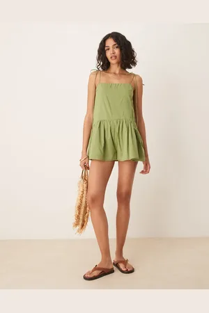 ASOS Playsuit med smalle stropper, sænket talje og fuld nederdel-Grøn