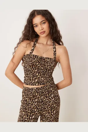 VILA Tætsiddende top med halterneck og leopardprint i jersey - Del af sæt-Multifarvet
