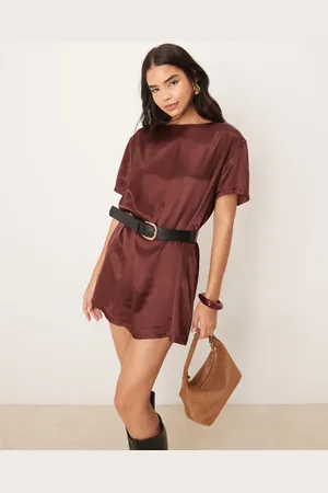 Miss Selfridge Chokoladebrun oversized T-shirt-minikjole i satin