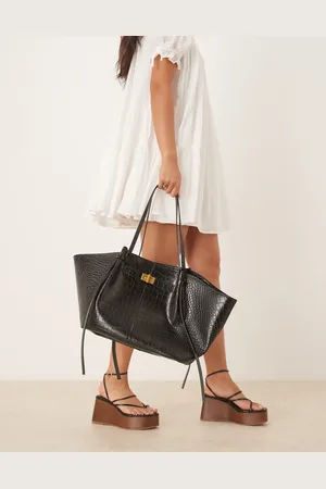 Gina Tricot Mellemstor tote-taske med rem og clutch-detalje i imiteret krokodilleskind