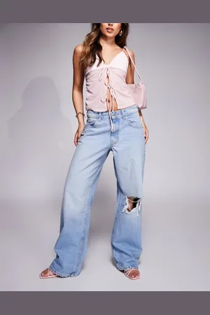 ASOS Posede jeans med vide ben i lys vask-Blå