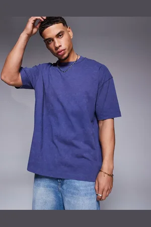 ASOS Forvasket blå oversized T-shirt i kraftigt stof på 220 gsm-Marineblå