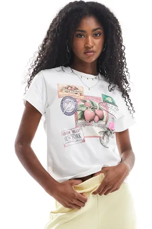 Bershka Cropped baby-T-shirt med frugtprint