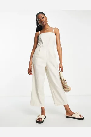 ASOS Minimalistisk jumpsuit med åben ryg og knapper i -Neutral