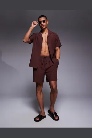South Beach Brune strandshorts i seersucker - Del af sæt