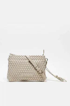 VALENTINO Valentino - Shantel - Cremefarvet og flettet clutch-taske med crossbody-strop-Hvid