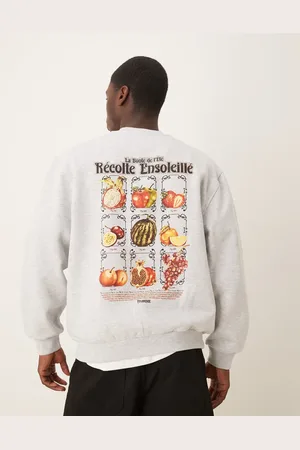 ASOS Oversized sweatshirt med frugtprint på ryggen i gråmeleret