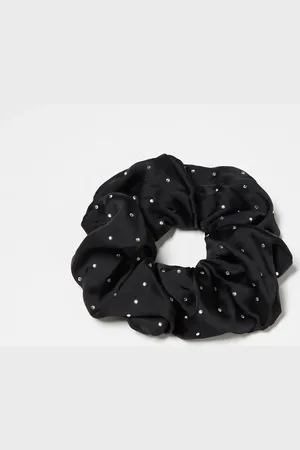 KITSCH Sort scrunchie i stof med rhinsten i pakke med 1 stk