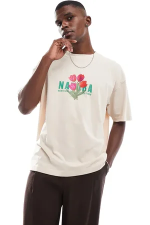 ASOS Oversized og beige T-shirt med grafisk blomstermønster-Neutral