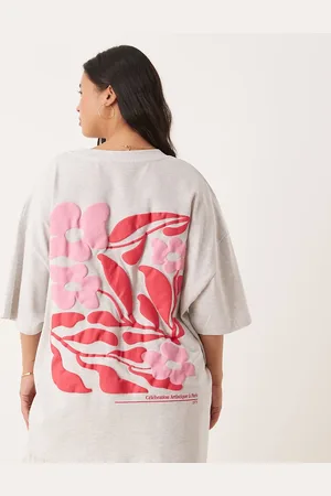 ASOS ASOS DESIGN Curve - oversized T-shirt med pink blomsterprint-Grå
