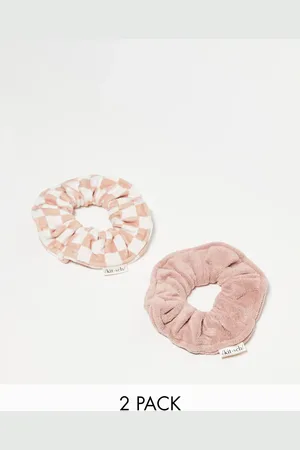 KITSCH Terrakottafarvet og ternet hurtigttørrende scrunchie i mikrofibermateriale i pakke med 2 stk