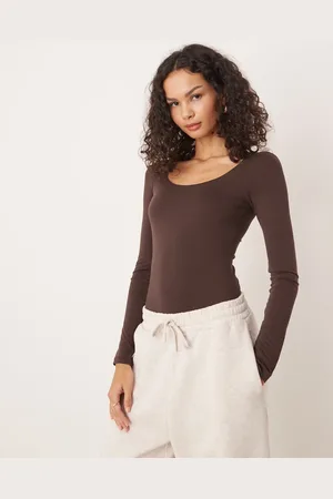 Gina Tricot Blød bodystocking med lange ærmer og dyb rund hals