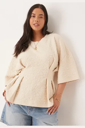 ASOS ASOS DESIGN Curve - Cremehvid top med korte ærmer og blomstermønster i jacquard