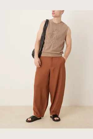 ASOS Brune bukser med tøndeformede ben og crosshatch-mønster