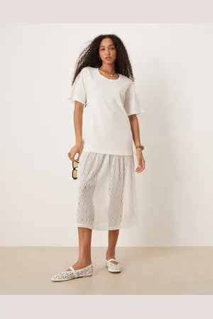 ASOS Hvid T-shirt-midikjole med hæklet sænket talje