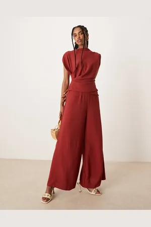 ASOS Rustfarvet ærmeløst jumpsuit med indsyet talje-Rød