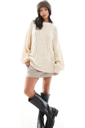 Brave Soul Petite - Oversized cremehvid trøje i kabelstrik