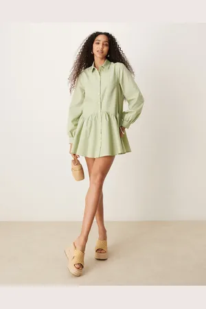 ASOS Salviegrøn mini-skjortekjole med brede manchetter og store lommer