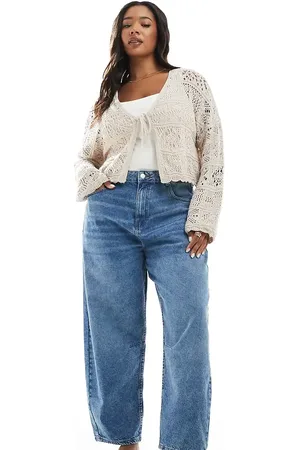 ASOS ASOS DESIGN Curve - Jeans med indsyede detaljer tøndeformede ben i afbleget -vask-Blå