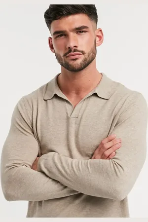ASOS Strikket polo med lange ærmer i kaffefarve