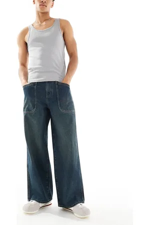 ASOS Vasket mørkeblå superposede jeans med grønt skær