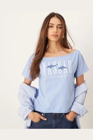 Hollister Blå T-shirt med lige hals og Nassau-print