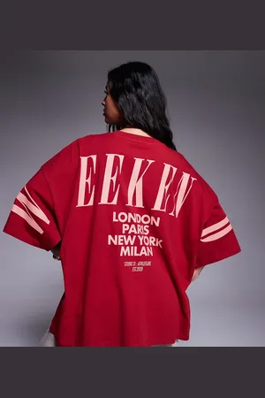 ASOS Weekend Collective Curve - Icon - Rød og pink oversized T-shirt med stablet logo på ryggen