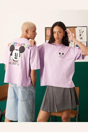 ASOS Disney - Boxy, lilla og oversized T-shirt med Mickey Mouse-pufprint