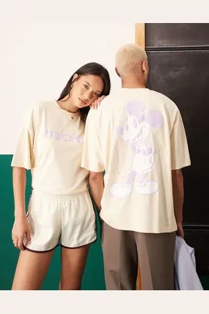 ASOS Disney - Unisex og oversized T-shirt med Mickey Mouse-pufprint i beige-Neutral
