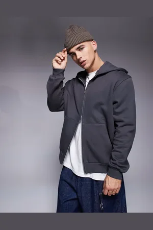 ASOS Premium - Vasket grå oversized hættetrøje med gennemgående lynlås i kraftigt stof på 400 gsm