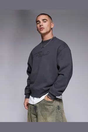 ASOS Premium - Koksgrå oversized sweatshirt med firkantet pasform og print med rå kanter på brystet i kraftigt stof på 400 gsm