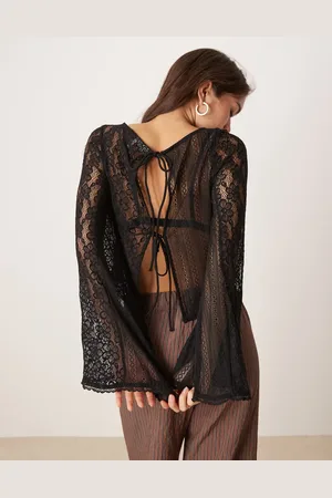 ASOS Top med svaj i ærmerne og bindedetalje i forskellige blondestoffer