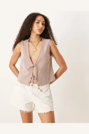 ASOS Ærmeløs top i lyserødt gingham-tern med bindefront-Multifarvet