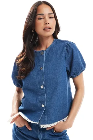 ASOS Denimtop med pufærmer og kantbroderier - Del af sæt