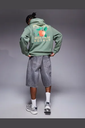 ASOS Kakigrøn oversized hættetrøje med appelsinprint på ryggen