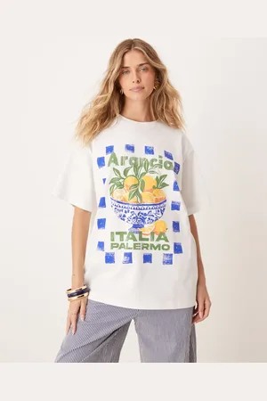 ASOS Cremehvid oversized T-shirt med grafisk 