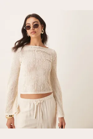 ASOS Top med svaj i ærmerne, tekstur og smal halsudskæring