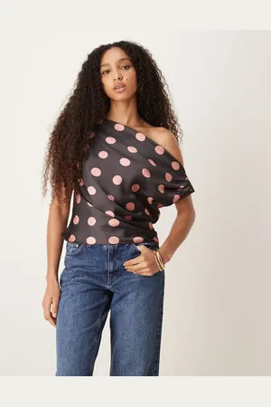 ASOS Draperet oneshoulder-top i satin med -Multifarvet