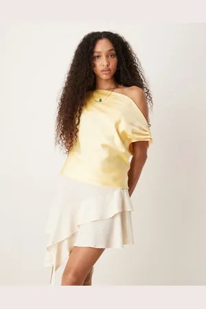 ASOS Draperet lysegul oneshoulder-top i satin