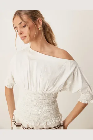 ASOS Cremefarvet offshoulder-top med rynkedetalje-Hvid