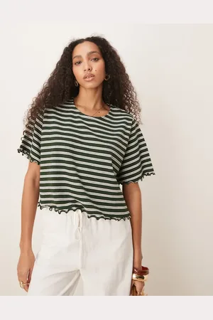 ASOS Grøn og hvid cropped T-shirt med tekstur, bølgekant og striber