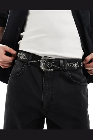 ASOS Western-bælte med blomstret nålespænde med rhinsten i imiteret læder