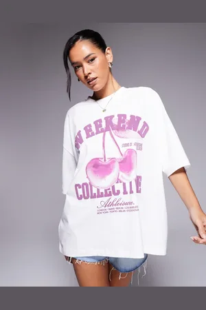 ASOS Weekend Collective - Oversized T-shirt med lyserødt kirsebærprint-Sort
