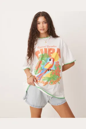 ASOS Cremehvid oversized T-shirt med tæppesyninger og 