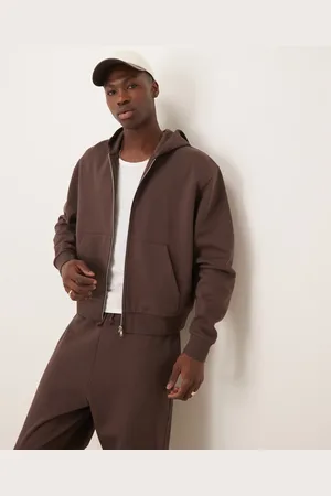 ASOS Essentials - Oversized og brun hættetrøje med lynlås og firkantet pasform