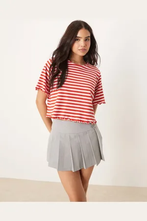 ASOS Rød og grå cropped T-shirt med bølgekant, tekstur og striber